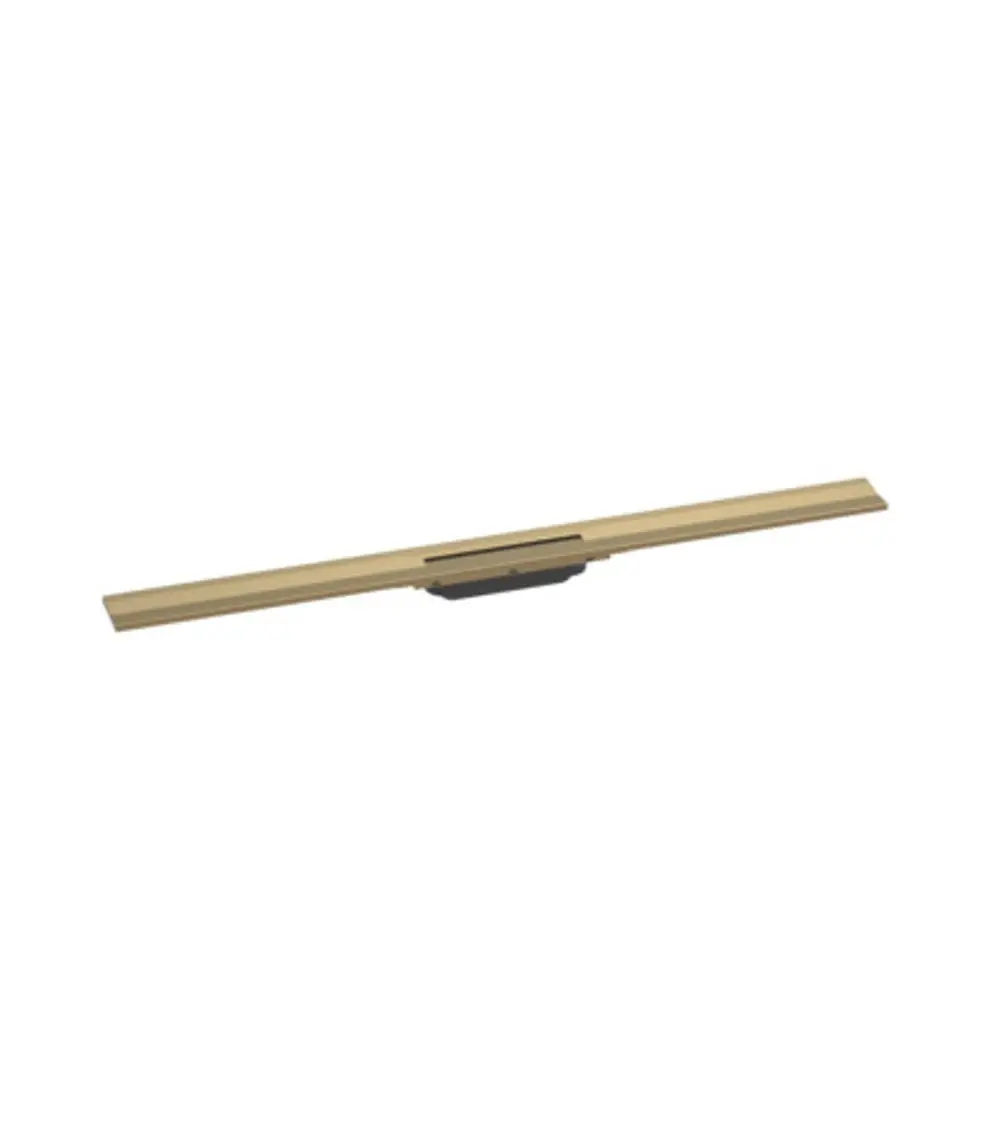 Duschrinne in gebürstetem Bronze-Finish, geeignet für die Wandmontage. Entworfen von Hansgrohe, zeigt eine längliche Form zur Abführung von Wasser.